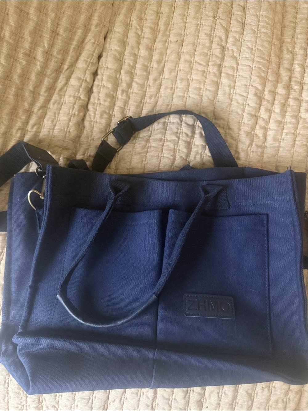Navy Canvas Laptop Tote Bag with Shoulder Strap